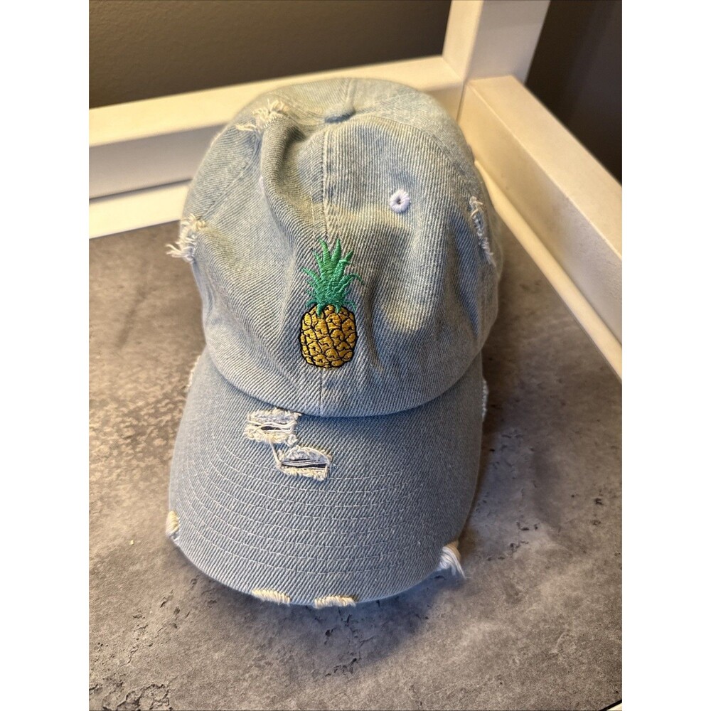 Kbethos  Light Blue Denim Distressed Pineapple Patch Womens Hat